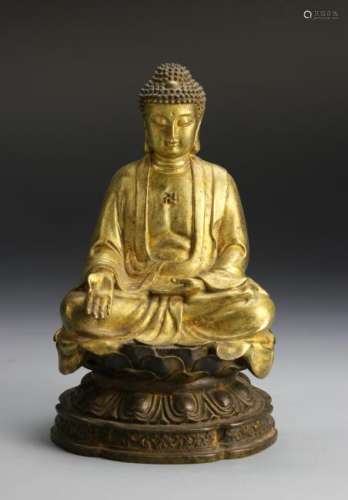 Chinese Gilt-Bronze Figure of Shakyamuni Buddha