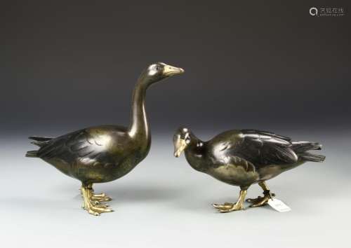 Pair Partial-Gilt Bronze Geese Figures,Sotheby's