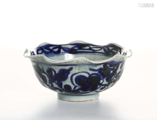 Chinese Blue and White Lobed Bowl