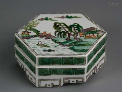 Chinese Famille Rose Hexagonal Box and Cover