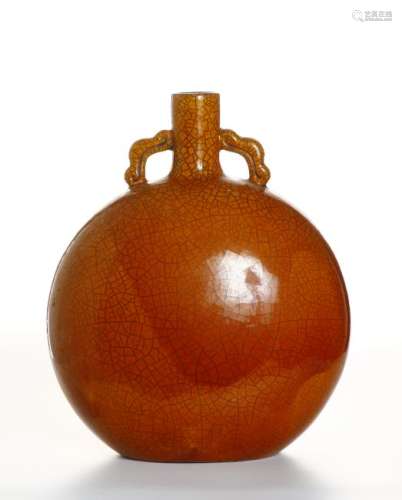 Chinese Iron Red Crackle Glazed Moonflask