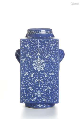Chinese Blue Glazed Cong Vase