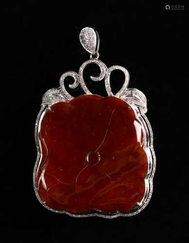 Chinese Red-Jadeite/Platinum Pendant