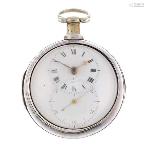 A pair case pocket watch. Silver cases, hallmarked