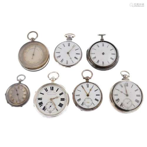 A group of six assorted pocket watches and a pocket