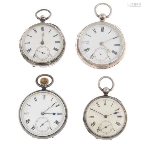 A group of four assorted silver pocket watches. All