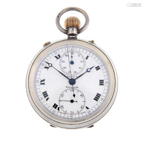 An open face chronograph pocket watch by Bishop's.