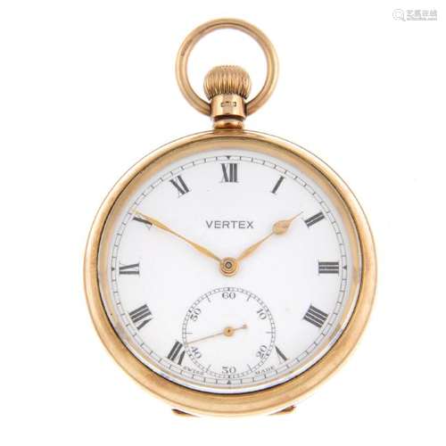 An open face pocket watch by Vertex. 9ct yellow gold