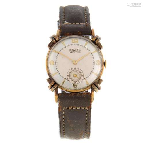 GRUEN - a mid-size wrist watch. Gold plated case with