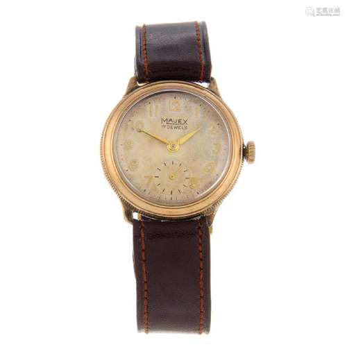 MAJEX - a mid-size wrist watch. 9ct yellow gold case,