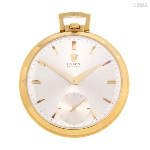 An open face pocket watch by Rolex. 18ct yellow gold