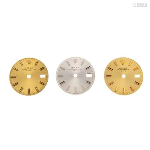 ROLEX - a group of three assorted lady's Date dials.