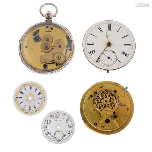 A group of assorted pocket watch movements and dials,