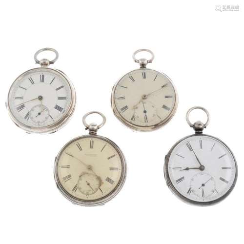 A group of four assorted silver pocket watches. All