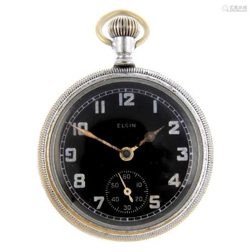 An open face military issue pocket watch by Elgin.