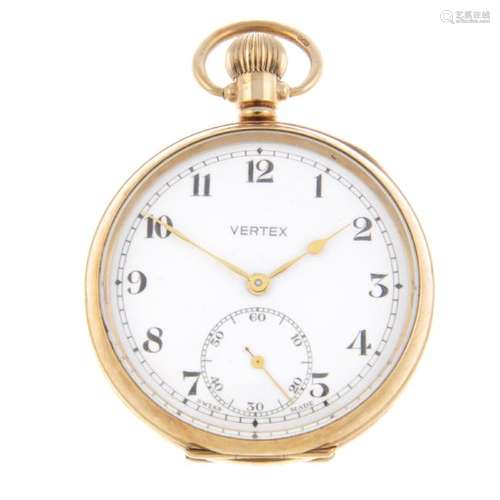 An open face pocket watch by Vertex. 9ct yellow gold