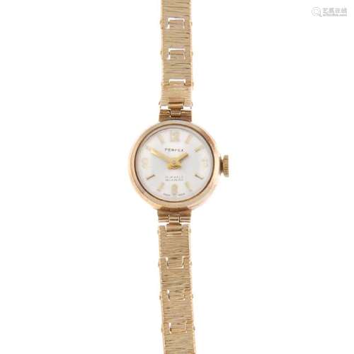 PERFEX - a lady's bracelet watch. 9ct yellow gold case,