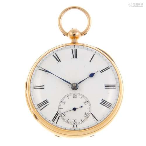 An open face pocket watch by B.E Gaunt. 18ct yellow