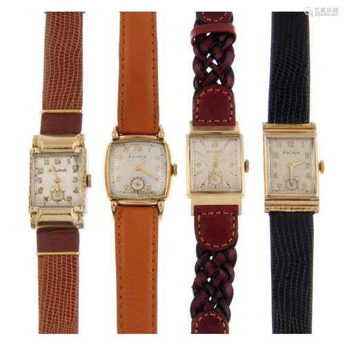 A group of four assorted mechanical Bulova watches. All