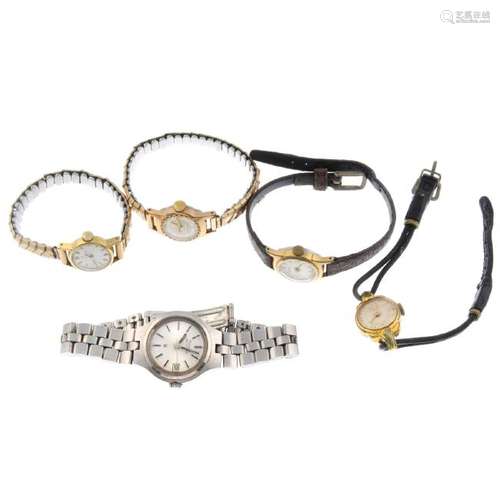 A group of five assorted lady's watches, to include