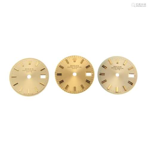 ROLEX - a group of three assorted lady's Date dials.