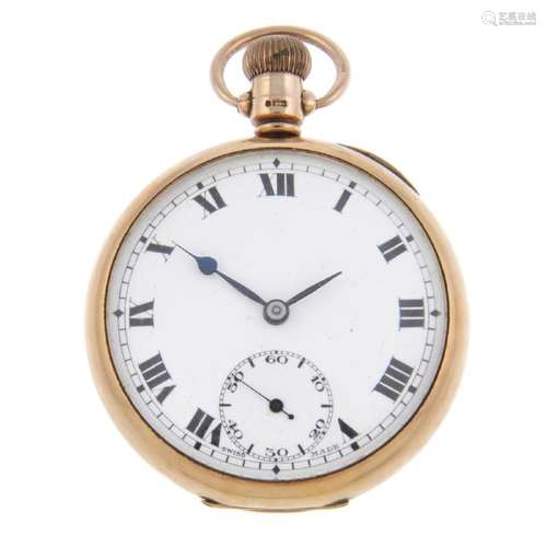 An open face pocket watch by Record. 9ct yellow gold