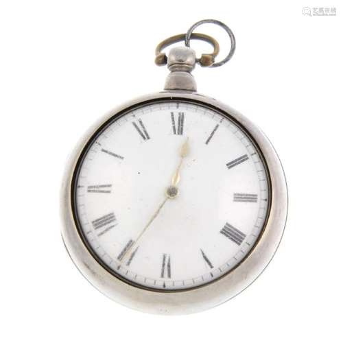 A pair case pocket watch by Tanner. Silver cases,