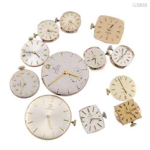 A group of twelve watch movements by Omega. All