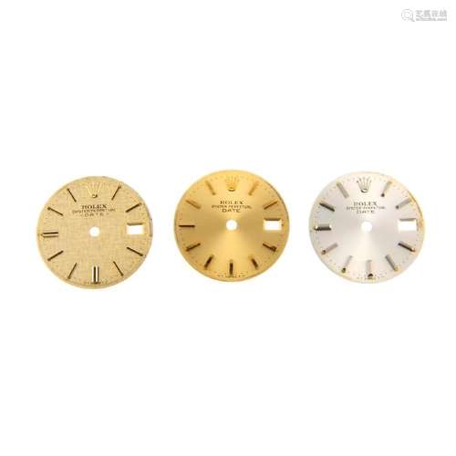 ROLEX - a group of three assorted lady's Date dials.