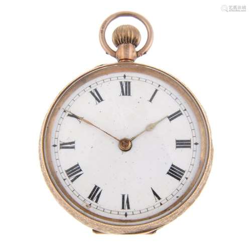 An open face fob watch. 9ct rose gold case, import