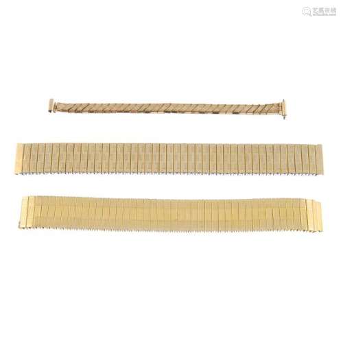 A group of assorted gold plated watch bracelets, to