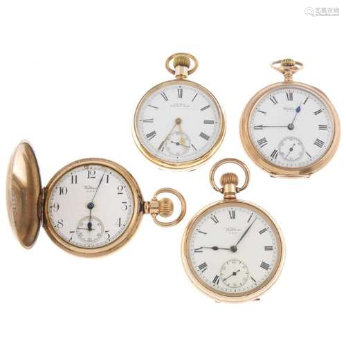 A group of four assorted gold plated pocket watches by