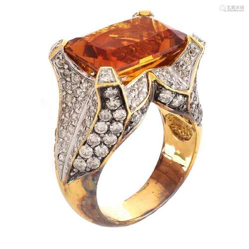 Citrine, Diamond and 14K Gold Ring