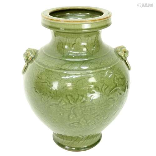 Chinese Green Celadon Glazed Pottery Vase