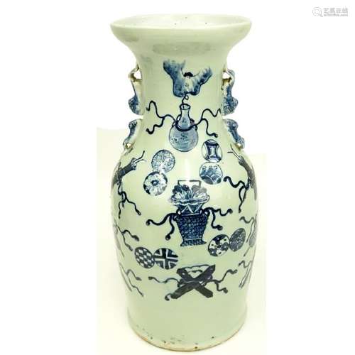 Chinese Blue & White Porcelain Handled Vase