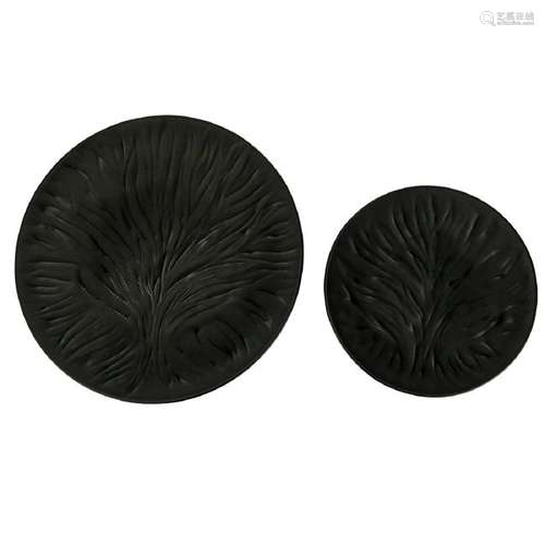 Two (2) Lalique Black Glass 