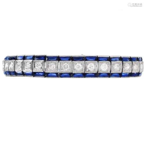 Art Deco Diamond, Sapphire and Platinum Bracelet.