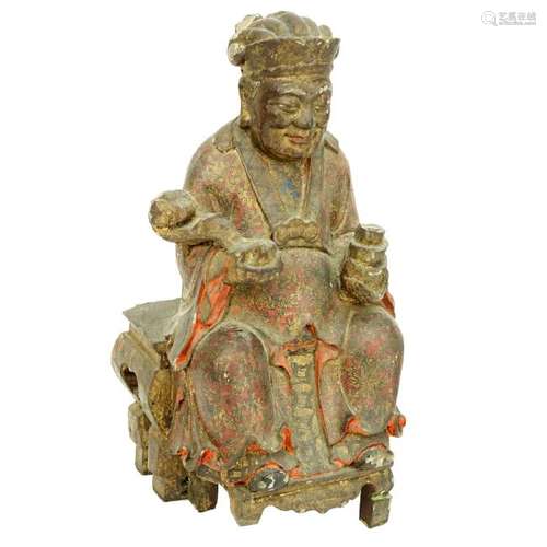 Chinese Polychrome Carved Wood Seated Immortal