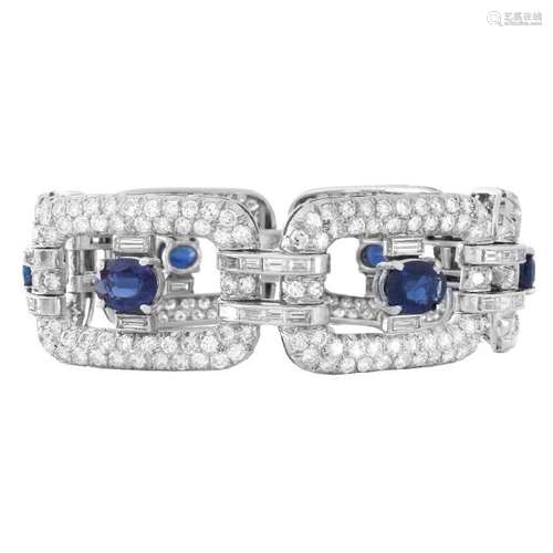 Vintage Diamond, Sapphire and Platinum Bracelet