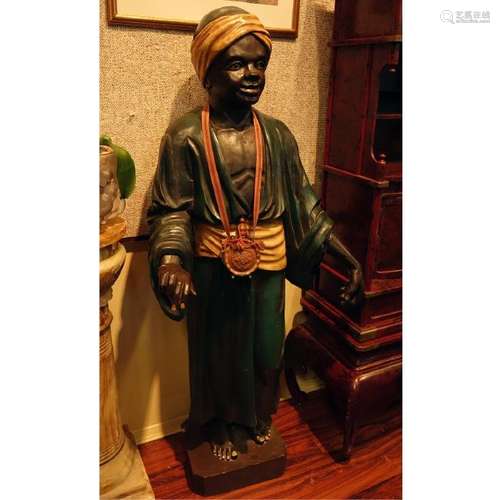 Life Size Polychrome Wood Carved Blackamoor Figure