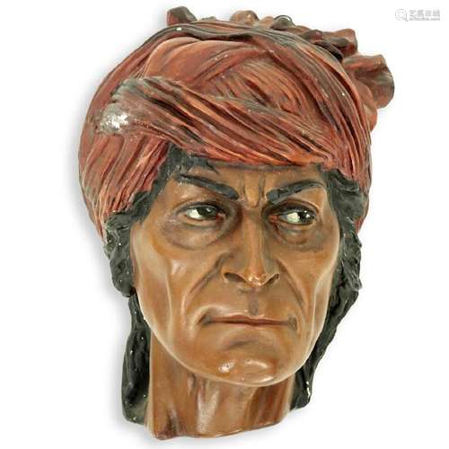 Large Vintage Polychrome Pottery Male Arab Head