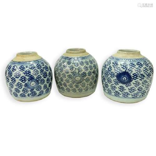 3 Antique Chinese Blue & White Porcelain Jars