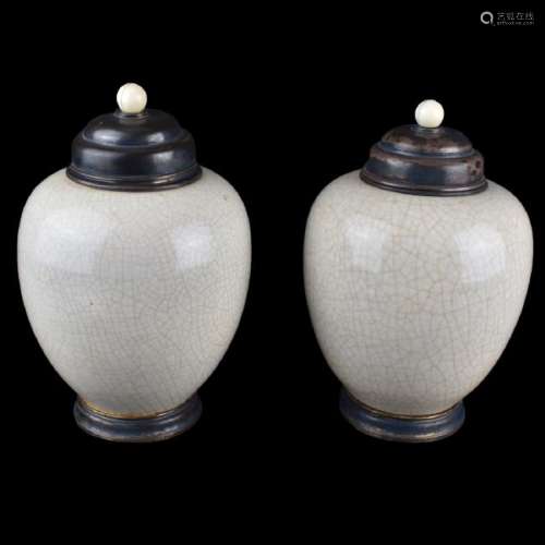 Pair of 19th C. Silver Mounted Porcelain Jars