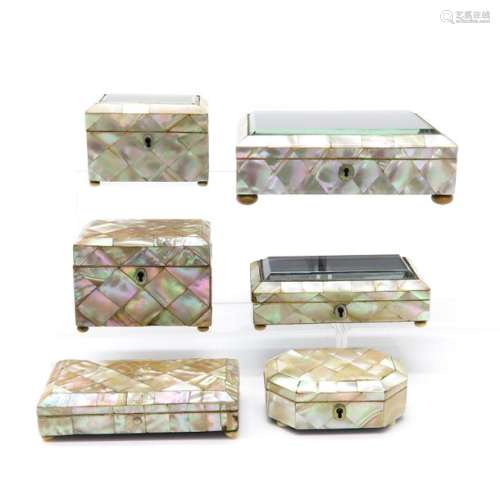 A Lot of 6 Art Deco Mother of Pearl Jewelry Boxes