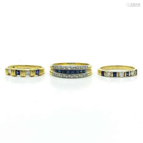 A Lot of 3 Ladies Gold, Diamond and Sapphire Rings