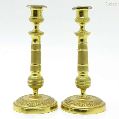 A Pair of Gilt Bronze Empire Candlesticks