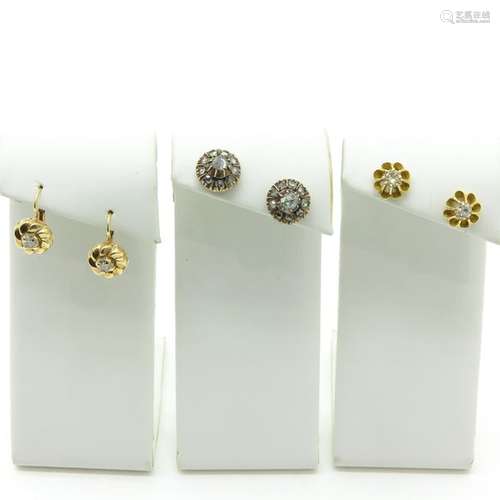 A Lot of 3 Pair of 14KG Diamond Earrings