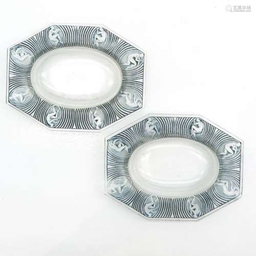 A Pair of Signed Lalique Alice decor Ashtrays