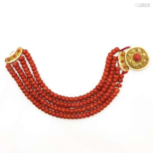 A 19th Century 4 Strand Red Coral Necklace 14 KG Clasp