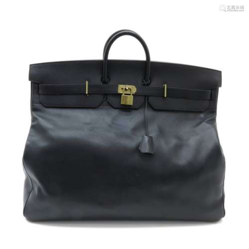 A Large Hermes Black Leather Travel Bag